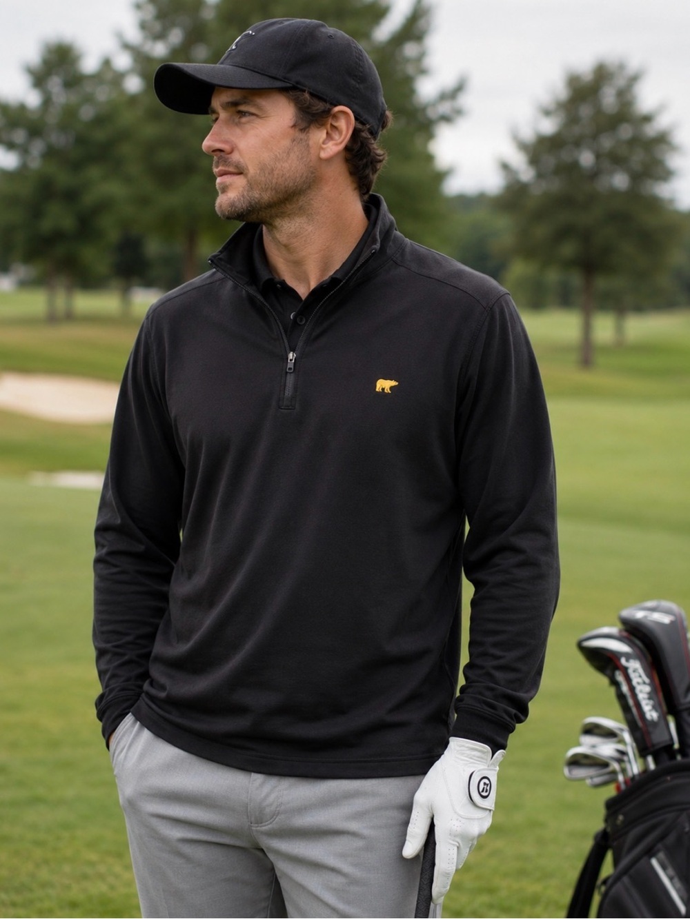 Jack Nicklaus Golden Bear Black 1/4 Zip Golf Pullover Men’s Large